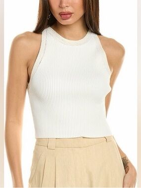 A.L.C. Ribbed Halter Crop Tank - White